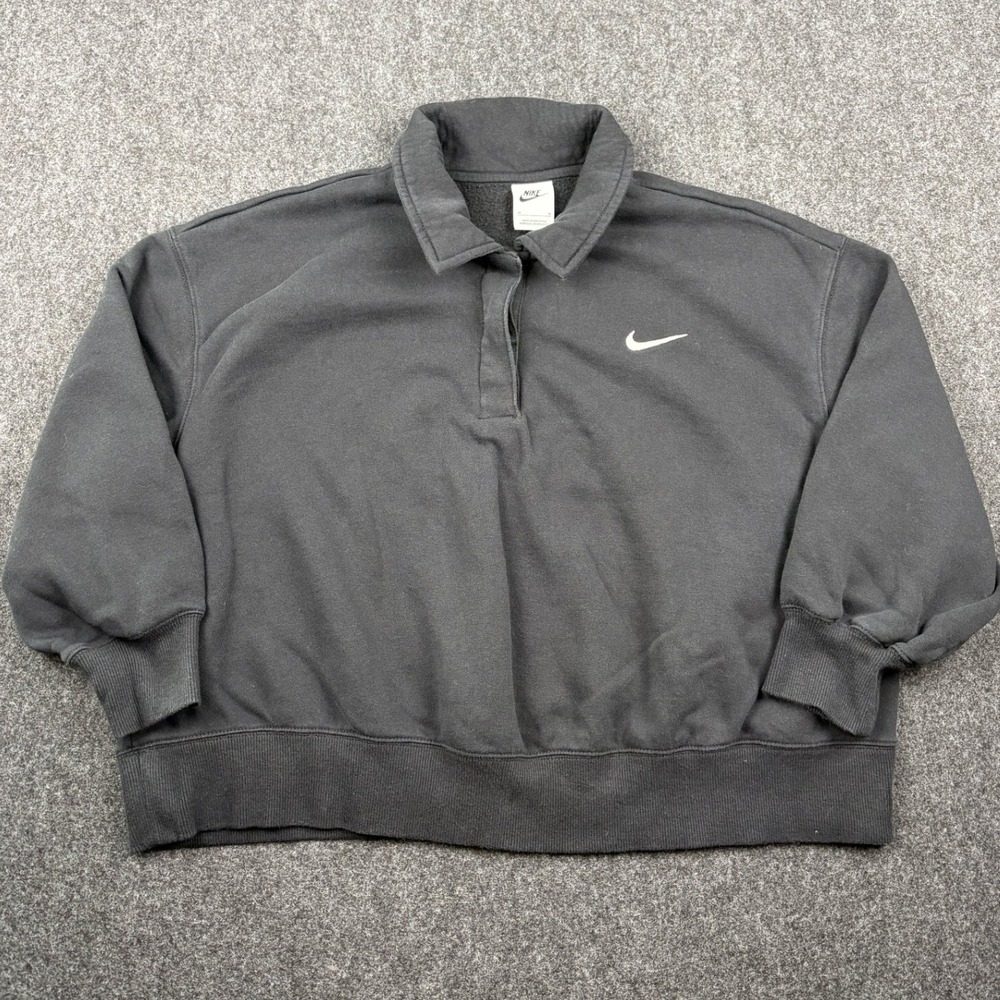 Nike Phoenix Fleece Polo Sweatshirt Black Cropped Pullover 1X Womens